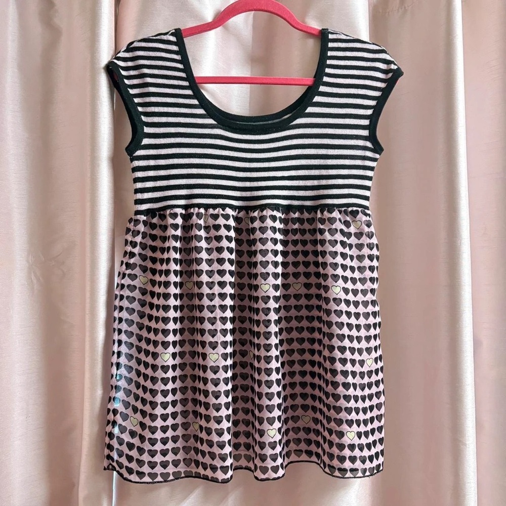 Cute heart and stripes print baby doll dress